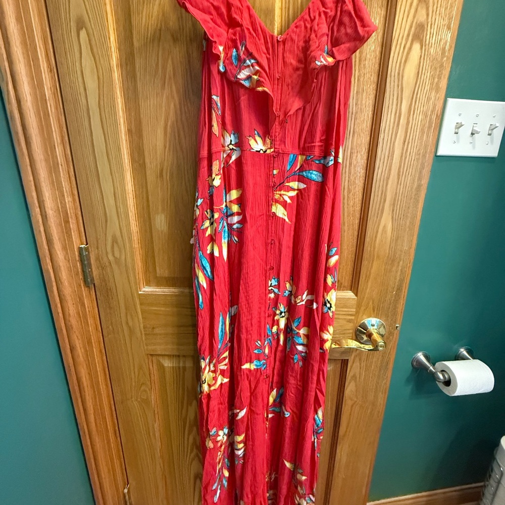 Express Vibrant Red Dress with Floral Accents